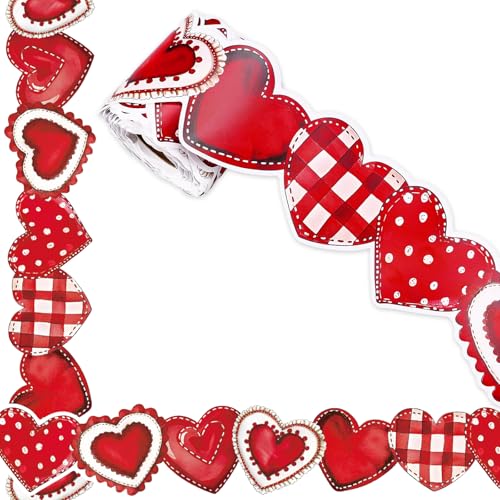 FYSUIMU 65.6 Ft Valentine's Day Bulletin Board Borders Vintage Red Heart Shaped Rolled Border Trim for Mother's Day Wedding Anniversary Party School Classroom Office Chalkboard Wall Decoration