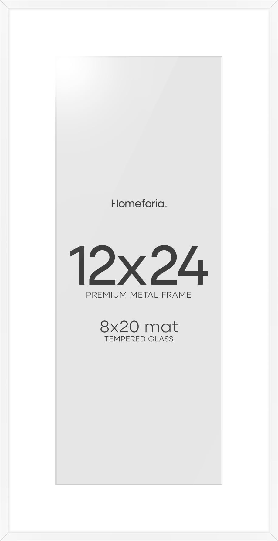 Homeforia 12x24 White Picture Frame, High-End Metal, 8x20 Mat, Glass | High End Aluminum, Tempered Glass, Acid-Free 8x20 Removable Mat, 12x24 in Edge-to-Edge Display 24x12, Wall Kit, Set Of 2