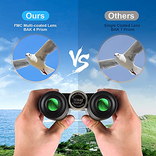 Fernglas 12x42 HD Kompaktes, Wasserdichtes und Beschlagfreies Zoom-Fernglas Mit Ultraklarem Sichtfeld Kann für Reisen… – Bild 5