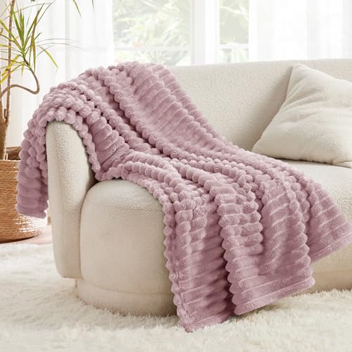 BEDSURE Kuscheldecke Flauschig - Wolldecke & Fleecedecke, Sofadecke, Weiche Warme Grobe Korddecke für Zimmer Deko, Wohn- & Kuscheldecken, Tagesdecke, Rosa, 150 x 200 cm