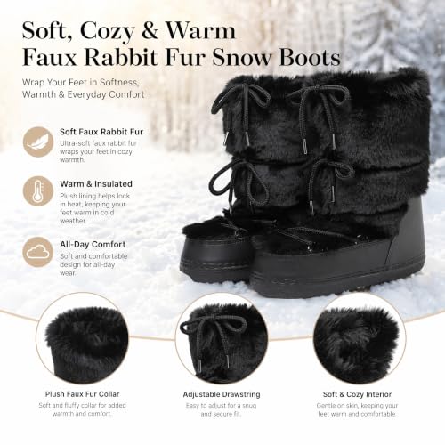 Image of ZHENAIYISHENG Faux Fur Boots for Women - Fuzzy Fluffy Furry Water Resistant Snow Boots for Women - Anti-Slip with Cotton Sponge Lined and TPR Rubber Sole Black White Fur Boots