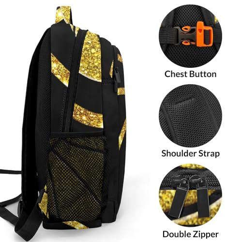 Custom Text Sport Basketball Gold Glitter Backpacks for Girls Boys School, Capacity School Backpacks for Kids Water-resistant Bookbags4