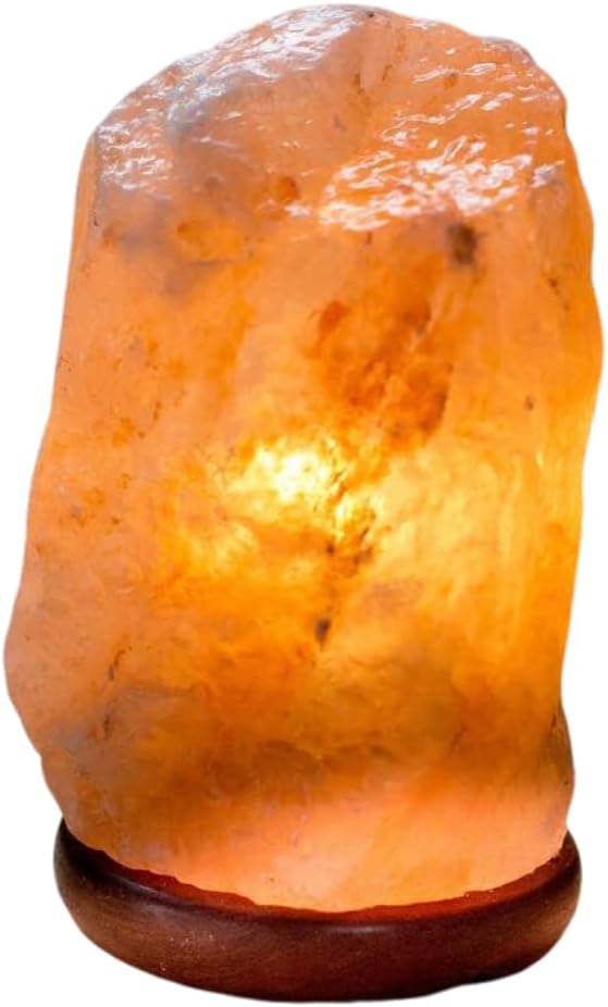 Authentic Himalayan Salt Lamp 4-8 lbs – Handcrafted Natural Salt Crystal with Wooden Base, UL Certified Cord & On/Off Switch – Soothing Night Light for Stress Relief, Sleep Aid & Home Déco