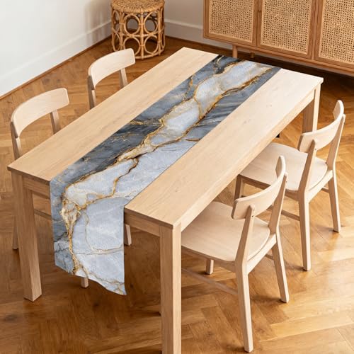 Image of Nuxovilar Gray Gold Marble Table Runner Flax 13x72 in | Holiday Runner Linen Placemats Dining Accessories Set Business Dinner Formal Space (Gray Gold Marble)