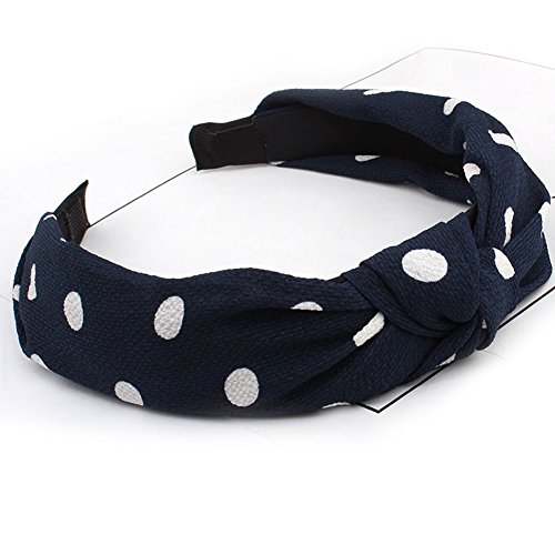 HaloVa Headband, Wide Knotted Hair Clasp Head Wrap Hair Bands Headwear Turban Hair Accessories for Women and Girl, Lovely Chiffon Dots, Fashion, Navy Blue