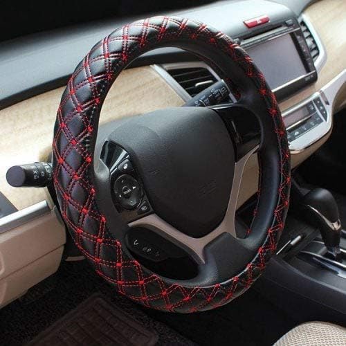 Image of Car Steering Wheel Cover for Car, Premium Leatherette Steering Cover, Anti-Slip Grip, Sweat Resistant, Comfortable Hold, Easy Install, Black-Red for Tata Punch