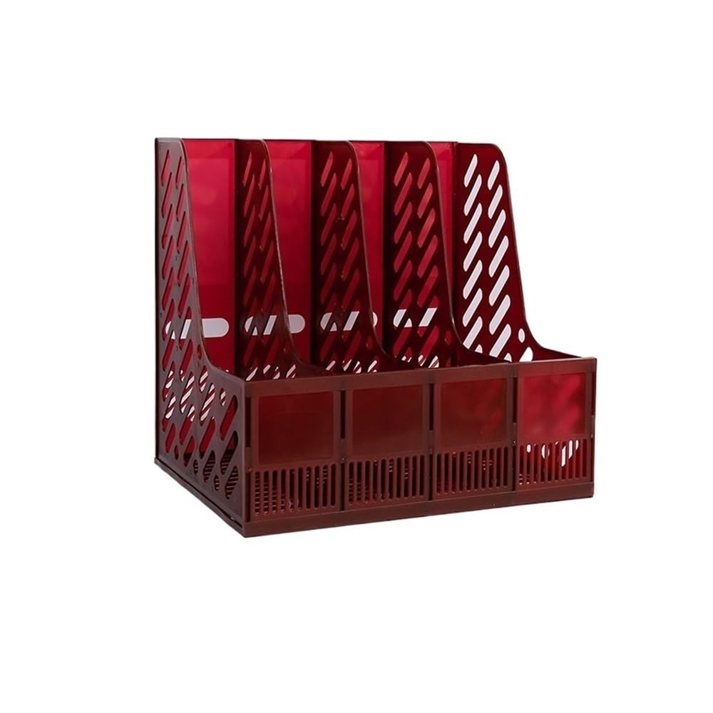 J9V4G6S3B5 Desktop File Rack Retro Mesh Magazine File Rack Holder, 4 Compartments Filing Office Desk Book Sorter(Red)