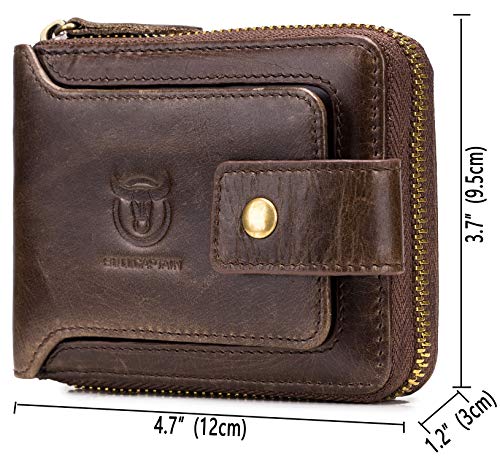 BULLCAPTAIN Mens Genuine Leather Zipper Wallet RFID Blocking Bifold Zip Around Multi Credit Card Holder,Big (brown)2