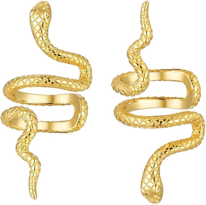 18K Gold Plated Snake Clip Earrings – Gold Snake Ear Cuffs, Non-Piercing for Women – Trendy Hypoallergenic Fashion Gift