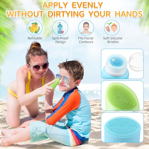 Dunkive 2 Pack Sunscreen Applicator, Refillable Soft Silicone Bristles, Portable Sunscreen Lotion Applicator for Kids Adults, Even Application, Usable for Body Lotion and Facial Cleanser - Thumbnail 3