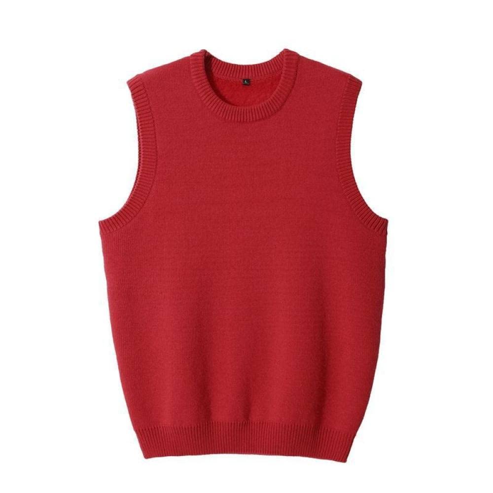 Sweater Pullunder,Herren Strickpullover Weste Mode Einfarbig Rot Rundhals Ärmellos Strickwaren Pullover Gilet Winter Verdicken Warm Plüsch Fleece Gefütterte Weste Lässig Schmaler Strick Tank