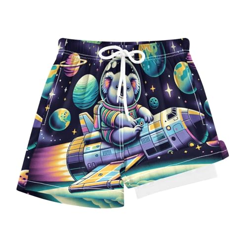 YANENDIE Boy Swim Trunks with Compression Liner Rocket Koala Boys Swim Shorts Quick Dry Beach Shorts