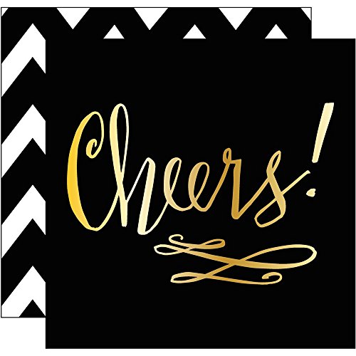Slant 10-03972-011 Collections Black Gold Foil Cheers Paper Beverage Napkins 20ct, Clear