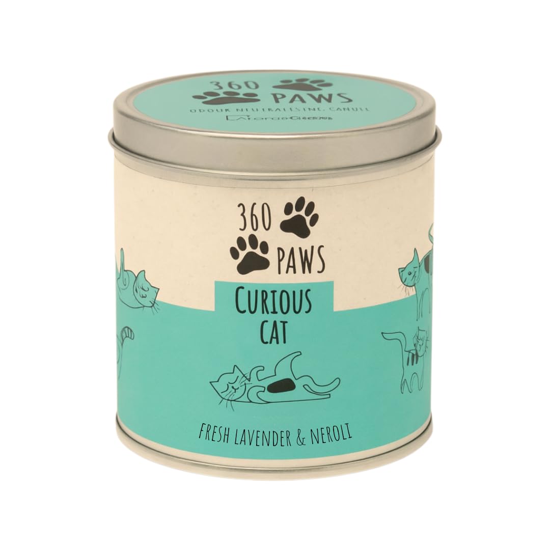 360 Paws Curious Cat Odour Neutralising Candle | Fresh Lavender & Neroli | AromaGuard™ Pet Odour Eliminator | 50 Hour Burn | Natural Wax | Cat-Friendly Candle in Decorative Tin