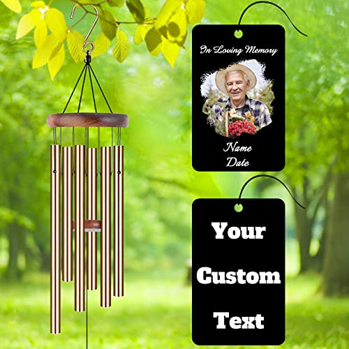 Image of Personalized Custom Wind Chimes Memorial Gift for Loss of Loved One Mother Dad Mom Dog Pets Customized Outdoor Sympathy Wind Chimes with Photo Text
