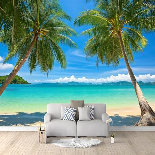 Générique Papier Peint Mural Salon Plage Tropicale Mer Bleu 350x256 cm Papier Peint Panoramique Intissé Moderne, Décoration Murale Poster Tableaux Muraux...