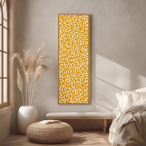 Art abstrait jaune : tableau vertical ondulé bohème 60x180cm