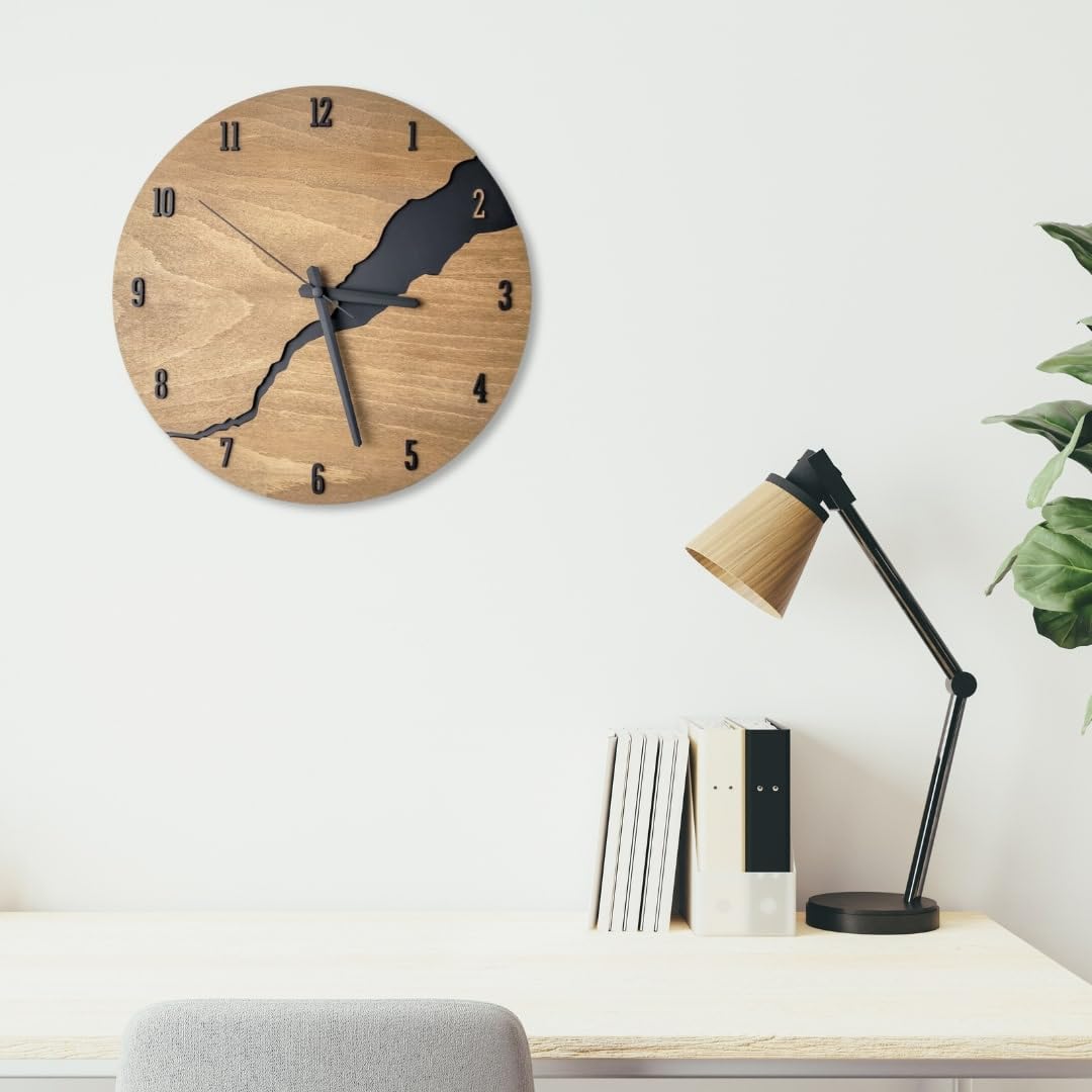 Wanduhr Holzoptik Modern 30 cm – Lautloses Quarz-Uhrwerk | Europäisches Design ohne Tickgeräusche – Stilvolle Uhr für Wohnzimmer, Küche, Büro & Schlafzimmer – Wandeko Bad Büro