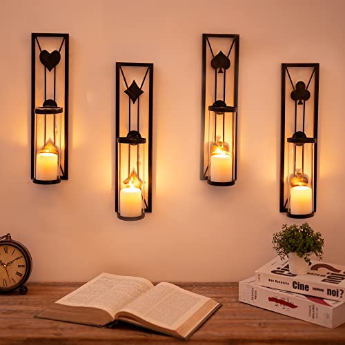 Sziqiqi Wall Candle Sconces For Pillar Candles With Hurricane Glass Set Of 4 Decorative Hanging Candle Holders Black Metal Wall Decorations With Minimalist Design For Living Room, Bathroom #TOP1