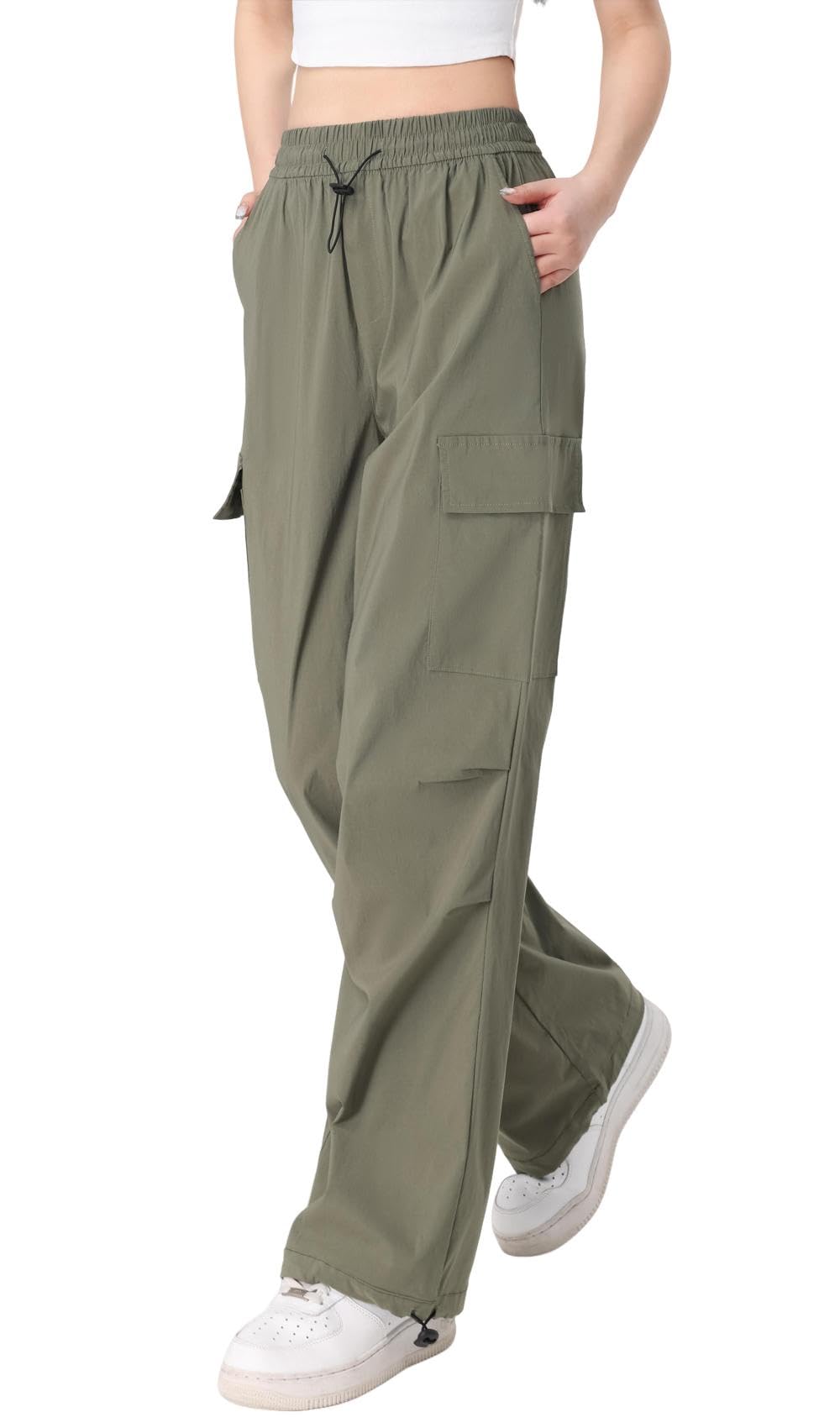 Pantalon Cargo Femme Strech Large Pantalons de Travail à Séchage Rapide Elastique Taille Haute Multipoche Y2K Streetwear