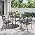 PHI VILLA 5 Piece Outdoor Dining Table Set for 4, 42” Round Steel Dining Table with Umbrella Hole & 4 Black Stacking Metal Chairs for Patio, Deck, Yard, Porch