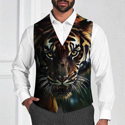 Portrait of Wild Tiger Men's Suit Vest Slim Fit V-Ncek Waistcoat Business Casual Vest2