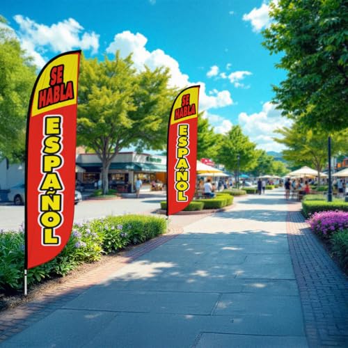 Image of LookOurWay 12ft Feather Flag Pole Kit, Se Habla Espanol