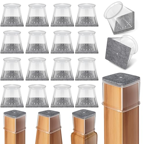 Protector Patas Sillas Cuadradas,24 Pieces Transparent Silicona con Fieltro, Deslizadores de Fieltro para Sillas, Tapas Protectoras para Patas de para Pisos de Madera(Fit 19-25mm)