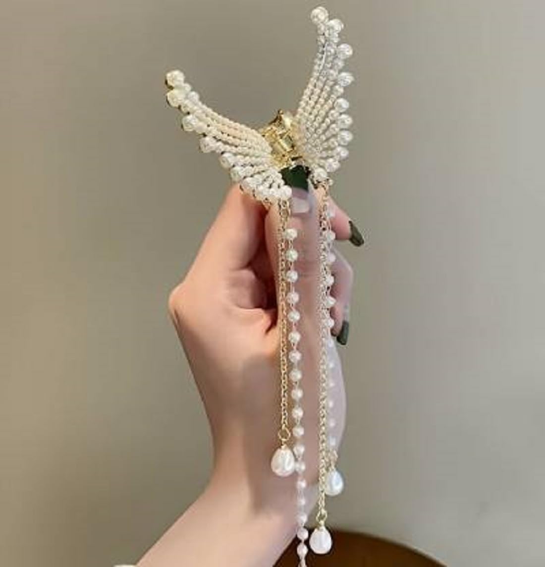 AP SALES Pearl Butterfly Hair Accessories | Wedding Claw Clutcher Metal Clip | Stone Women Hair Clutche (1) 2