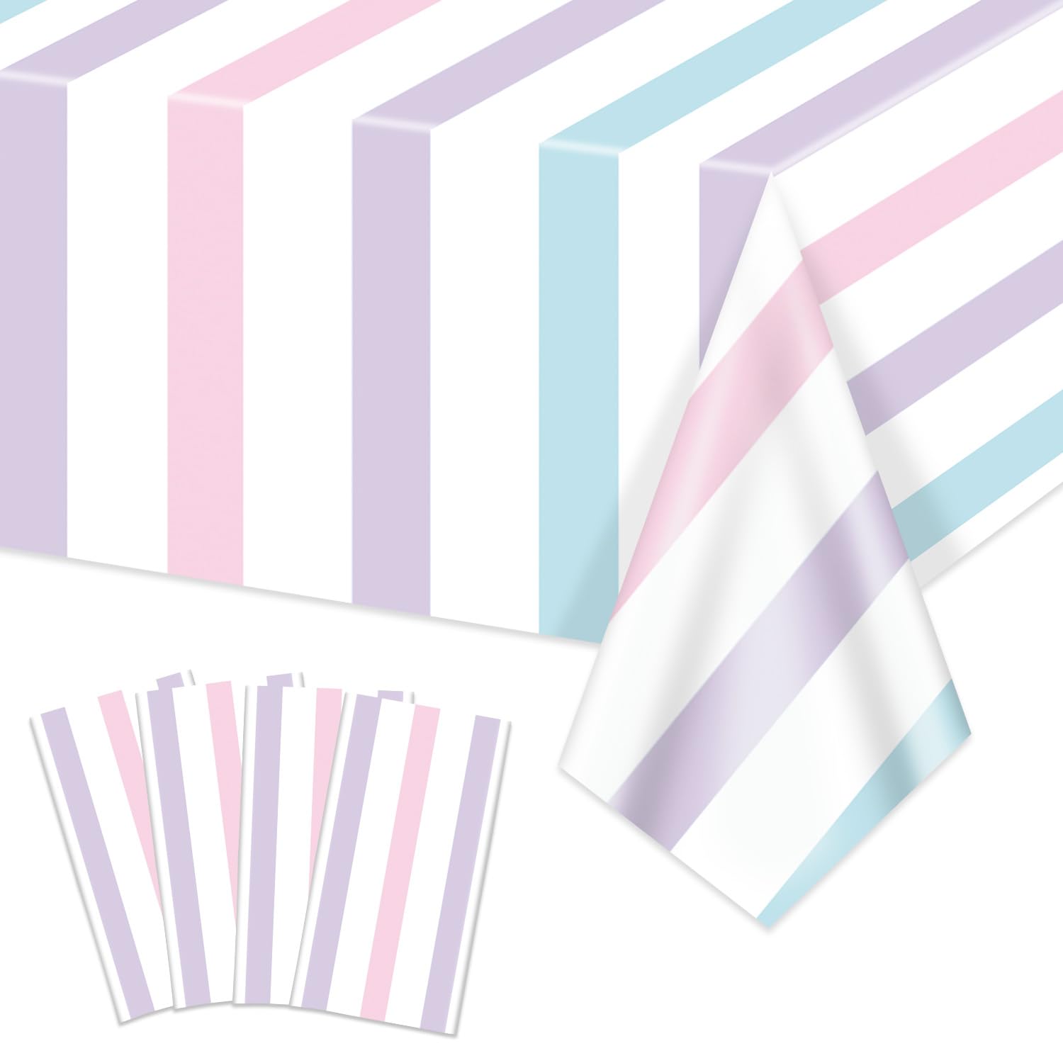 4Pcs Pastel Stripes Tablecloths, Ice Cream Table Cloth for Kids Baby Shower Sweet One Birthday Donut Themed Party, 51 x 86 Inch