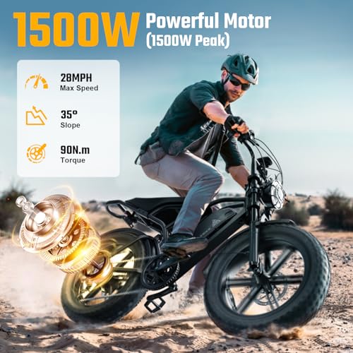 Image of TST Electric Bike for Adults, 1500W Peak Motor 28 MPH 100 Miles Fat Tire E Bike 48V 25Ah Removable Battery 20 inch Electric Bike with Hydraulic Suspension UL 2849 Certification