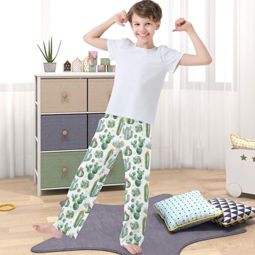 Boy's Pants Green Cactus Succulent Flower Jogger Pants Elastic Waist Long Bottoms Trousers with Pockets 6-14 Years4