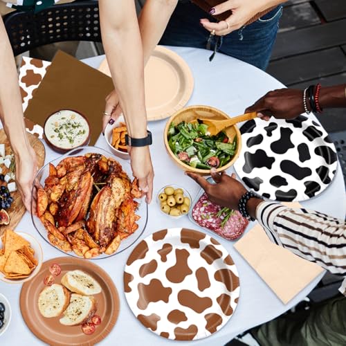 Image of CMUSKO Cowboy Party Decoration - 60Pcs Brown Cow Print Plates & Napkins Set Farmhouse Western Party Supplies for Baby Shower,Birthday
