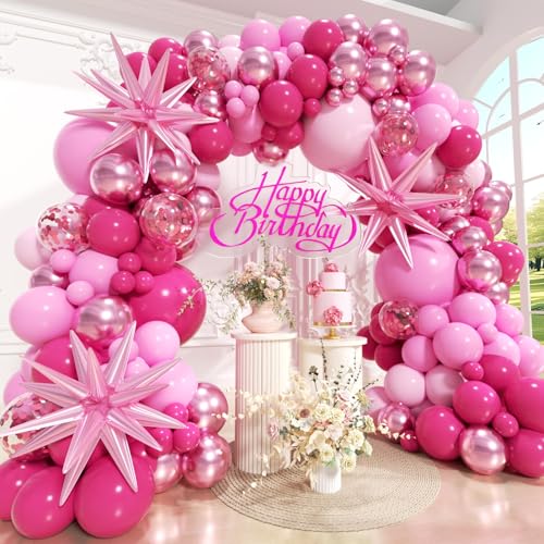 PityBlns Pink Balloons Arch Kit 162pcs, Hot Pink Metallic Pink Shades of Pink and Confetti Balloon Garland Kit for Valentine's Day Birthday Wedding Princess Theme Engagements Baby Shower Party Decor