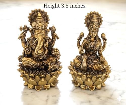 Juego de estatuas de latón Lakshmi y Ganesha BEXCO 3.5 pulgadas miniatura 2
