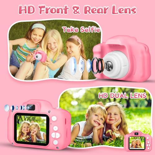 Image of Omeron (2 Years Warranty) Kids HD Camera 13MP Dual Lens Photo Video Selfie Toy Camera with Filters, Games, Rechargeable Battery, Educational Gift for Boys & Girls Age 4-15 (Pink)