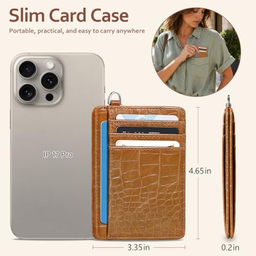 Image of Coco Rossi Crocodile Wallet Women Slim Credit Card Holder with Keychain