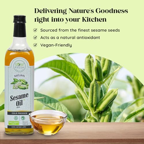 Image of Natural Cold Pressed Sesame Oil 1 Liter, White, High in Vitamin E, D & K