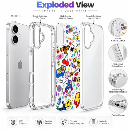 Image of SQUIF for iPhone 17 Back Case Cover Silicone Transparent Soft Design Art Printed | Camera Bump Protection (Multicolor)
