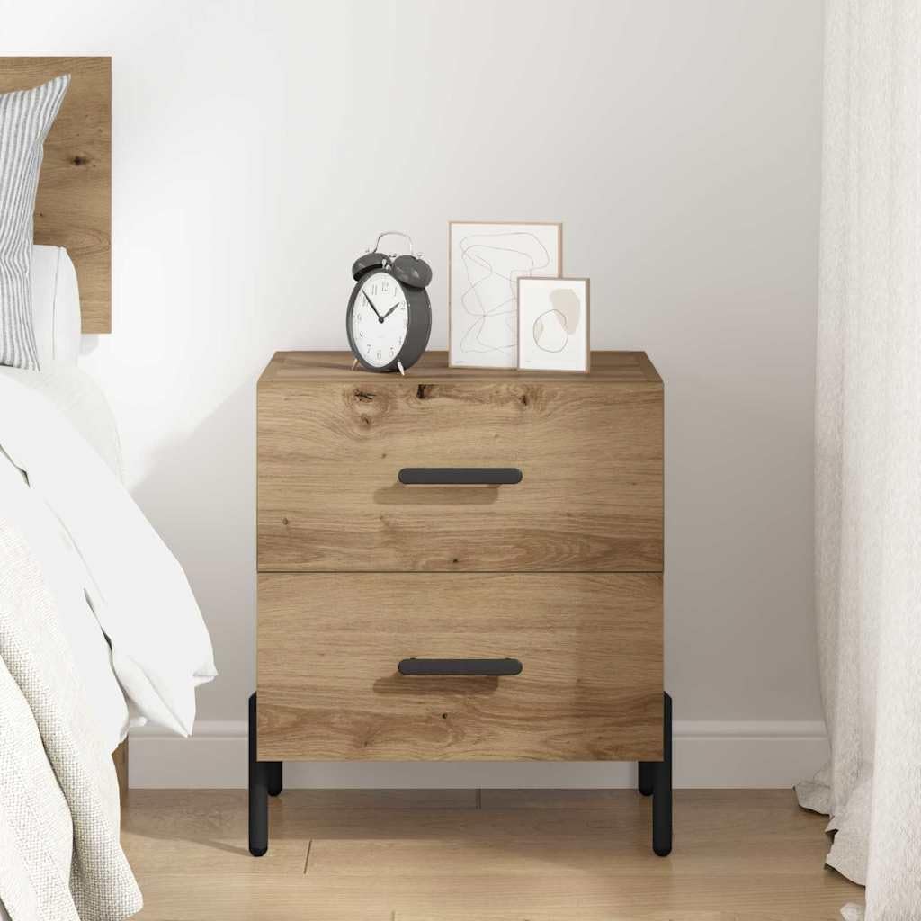 Hothingwell Nowoczesna szafka nocna z szufladą, stolik nocny z drewna konstrukcyjnego 40 x 35 x 47,5 cm, matowe wykończenie, czarne żelazne nogi, przestronny schowek do sypialni