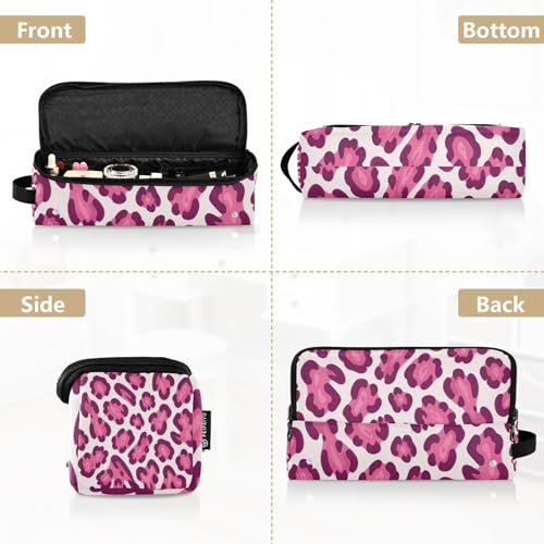 Organizador 2 en 1 para herramientas de cabello con estera para plancha grande, estuche de viaje para planchas alisadoras, rizadoras, secadoras planas, impresión rosa leopardo cheetah, esenciales de viaje para mujeres miniatura 5