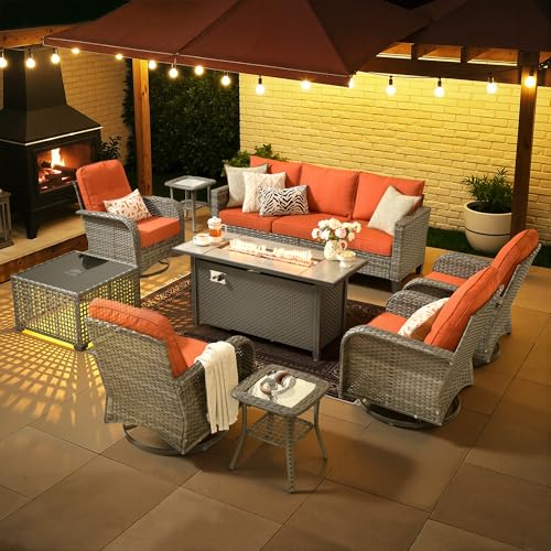CAODOC 9 Pieces Outdoor Furniture,Patio Furniture with 54" Fire Pit