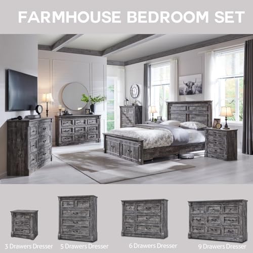 Image of Farmhouse 6 Drawers Dresser for Bedroom, 48 inch Wide Large Dressers & Chests of Drawers w /Roman Column, Storage Dressers Organizer for Bedroom, Hallway, Living Room, Light Grey