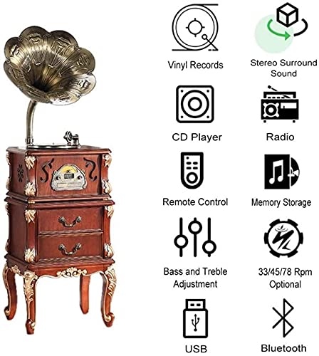 WENQJ Gramophone, Bronze Vintage Classique Rétro Antique Phonographe Gramophone Platine Vinyle Tourne-Disque Haut… - Les Beatles, Paul McCartney, John Lennon, RIngo Starr, George Harrison WENQJ Gramophone, Bronze Vintage Classique Rétro Antique Phonographe Gramophone Platine Vinyle Tourne-Disque Haut… – Image 3