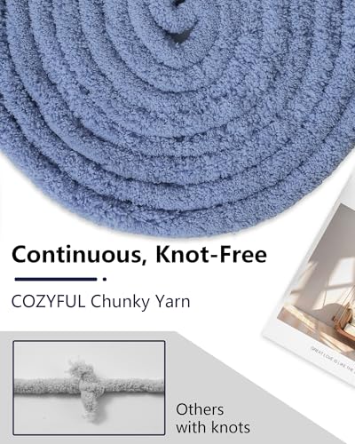 Image of Cozyful Chunky Yarn for Hand Knitting, #9 Thick Jumbo Big Chunky Yarn for Crocheting, Super Chunky Knit Blanket Yarns, Large Chunky Chenille Yarns, 8 Pack (30 yds 8 oz Each Skein), Blue Gray
