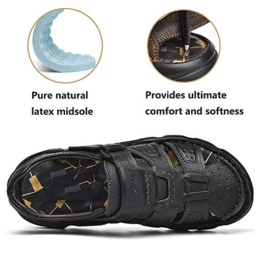 UPIShi Men's Closed Toe Leather Fisherman Adjustable Lightweight Outdoor Beach Sandals4