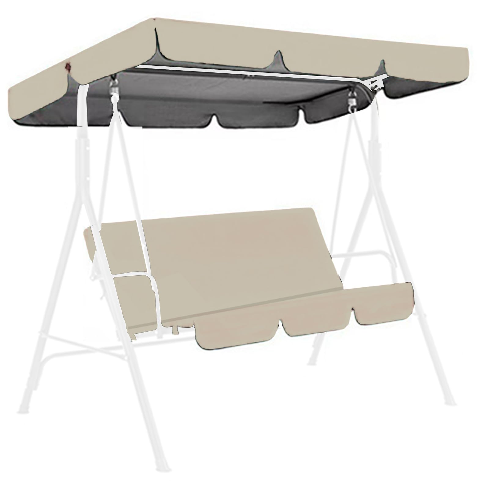 Set di Ricambio per Dondolo da Giardino,2/3/4 posti,Oxford 210D Set di Sostituzione per Copertura di Altalena,Impermeabile Protezione per mobili da Patio Parasole,Copertura,Beige,249 * 185 * 18cm