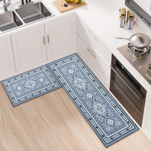 BWBIKE Juegos de Alfombras de Cocina Alfombras de Cocina Antideslizantes de 2 Piezas Alfombras de Corredor Lavables Alfombra de Piso de Cocina Gruesa Alfombra de Corredor，Gris，43 x 75 + 43 x 150 CM