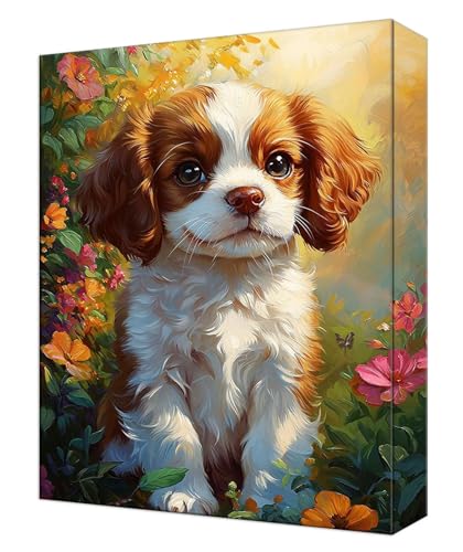 Peinture Numéro Adulte acrylique haute qualité Kit complet fleurs et chien 80x100cm