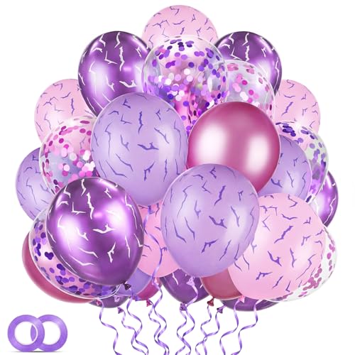 Foilswirl 60 Pcs K pop Theme Metallic Purple Balloons for Party Decorations 12 Inch Energy Pattern Latex Balloons Kit with Confetti for Movie Birthday Party Decorations